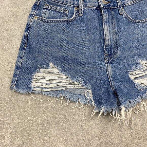 Forever21 Womens Shorts 28 Blue Cut‎ Off High Rise Jean Booty Distressed Ripped - Picture 2 of 8